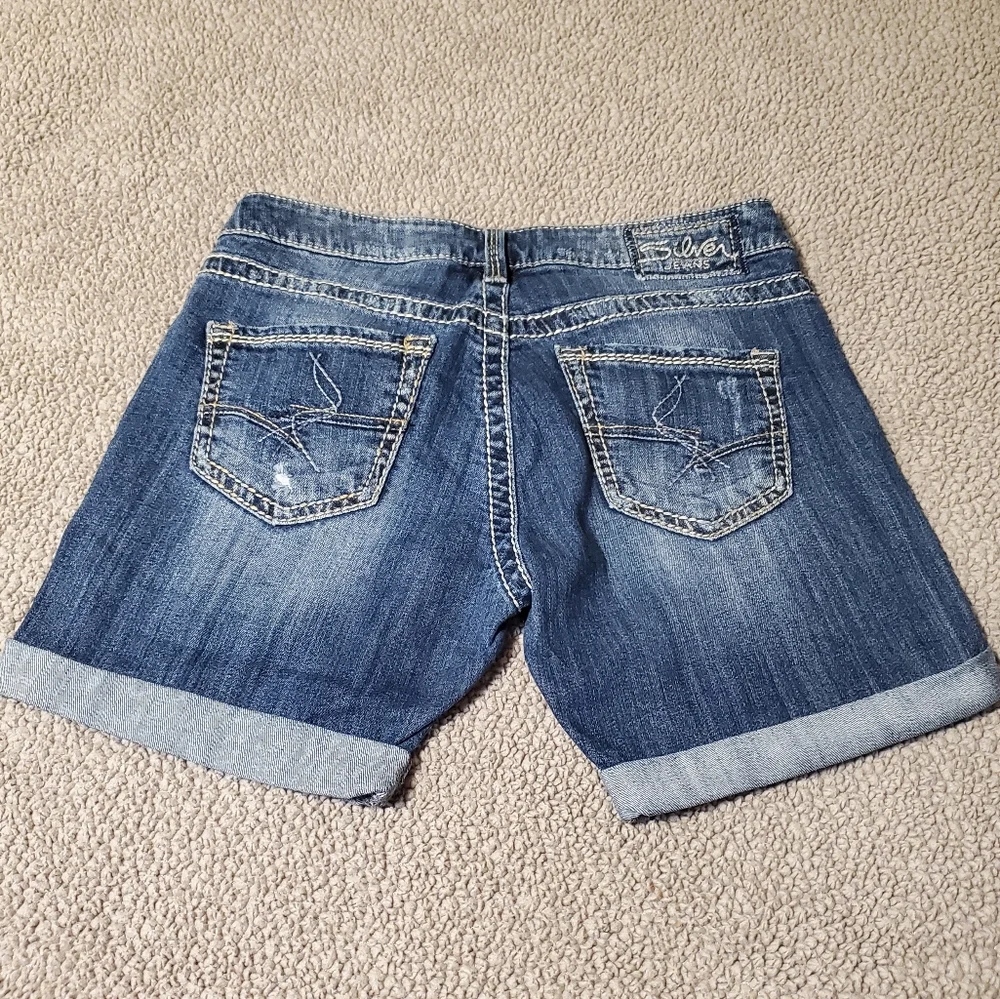 Silver denim midi jean shorts distressed medium wash sammy style women sz w26